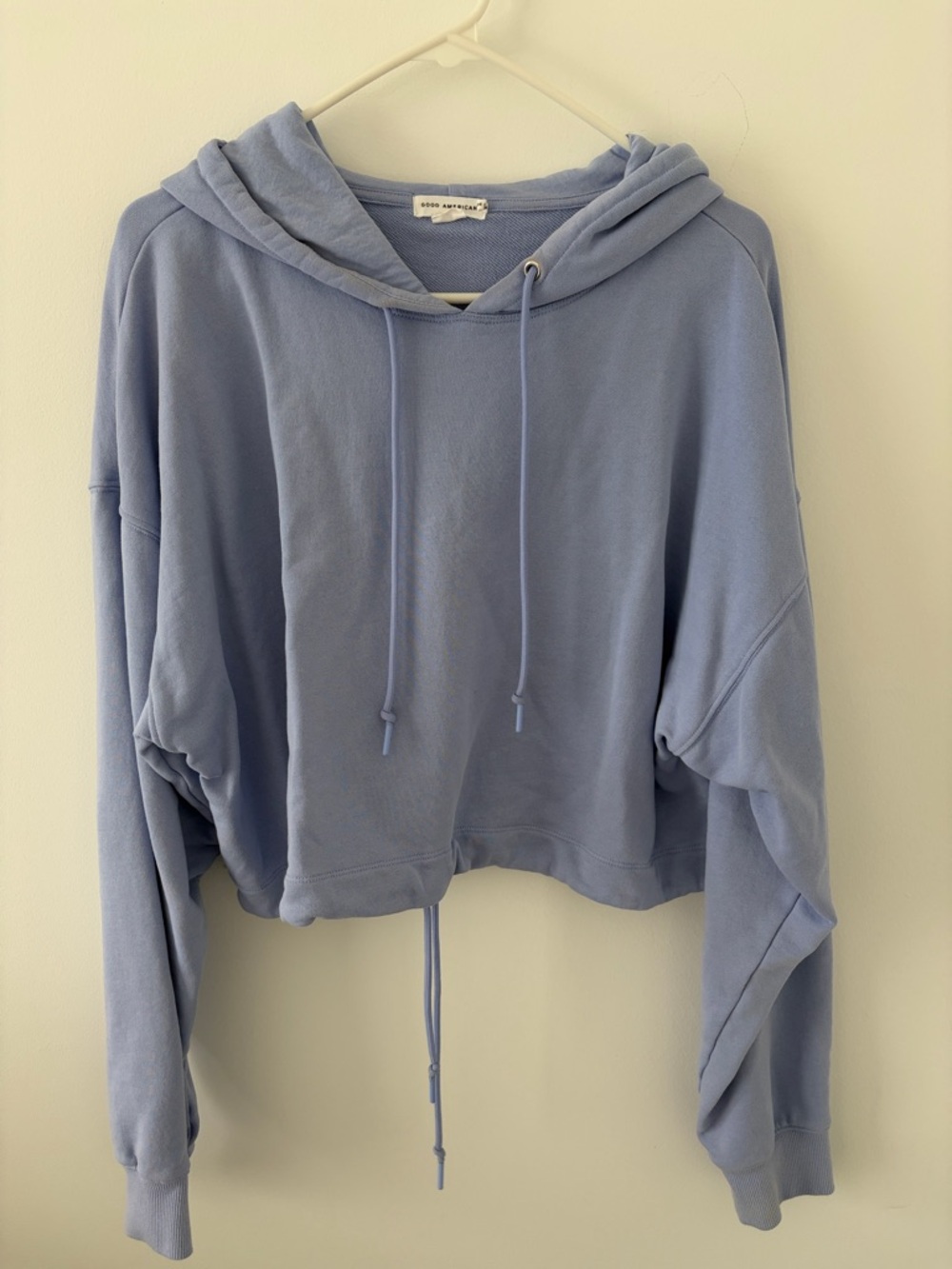 Good American Cropped Light Blue Hoodie Sweater - Women's Pullover